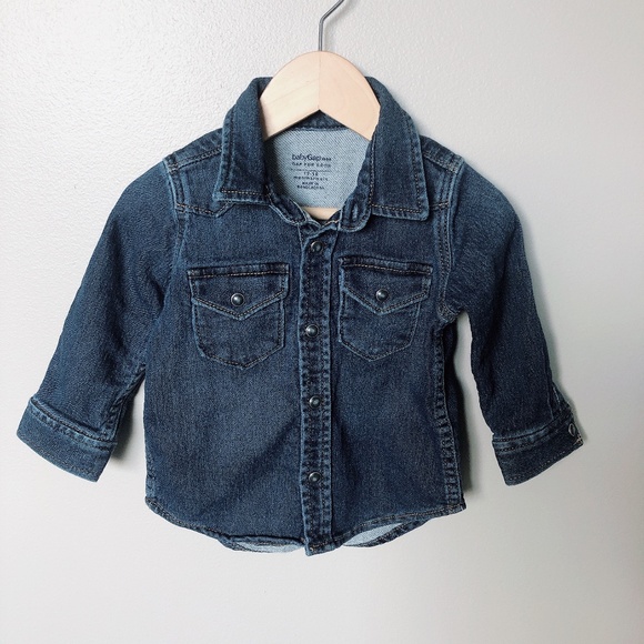GAP Jean denim dark wash shirt shacket 12-18m baby shirt unisex stretchy - Picture 2 of 10
